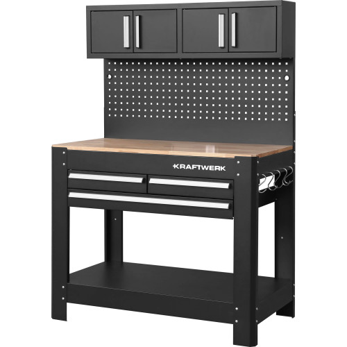 Bancada de Trabalho com 3 Gavetas e 2 Armários de Parede